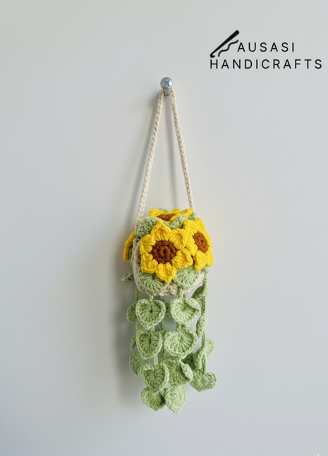 Crochet Sunflower Hanging Pot (Light Green)