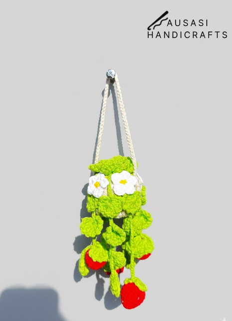Crochet Strawberry Hanging ( Green Leaf)