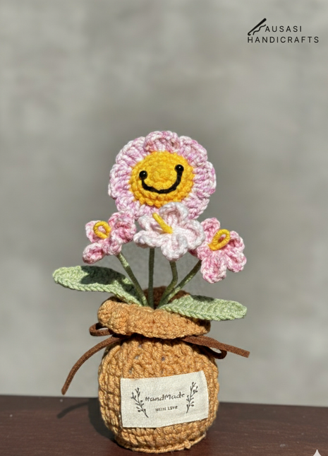 Smiley Sunflower Crochet Pot