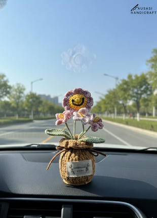 Smiley Sunflower Crochet Pot