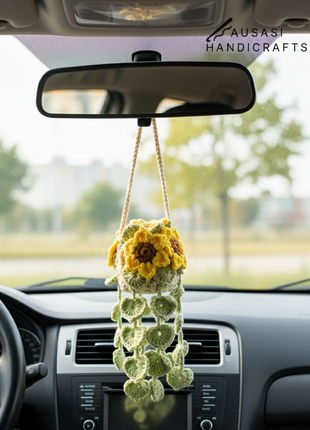 Crochet Sunflower Hanging Pot (Light Green)