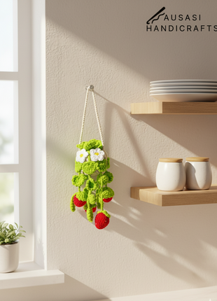 Crochet Strawberry Hanging ( Green Leaf)