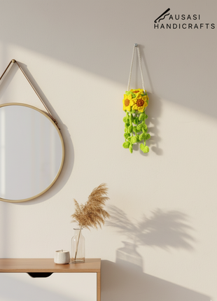 Crochet Sunflower Hanging Pot (Dark Green)