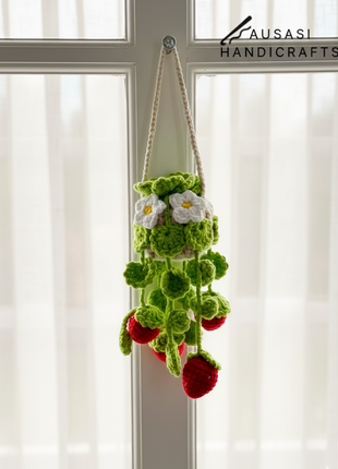 Crochet Strawberry Hanging ( Green Leaf)