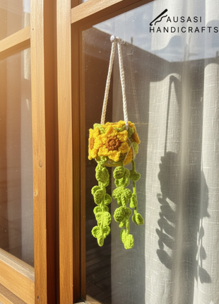 Crochet Sunflower Hanging Pot (Dark Green)