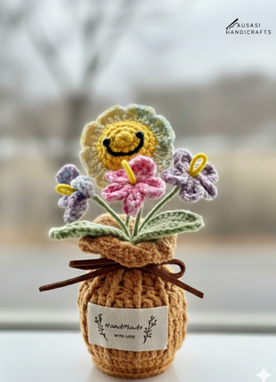 Smiley Sunflower Crochet Pot