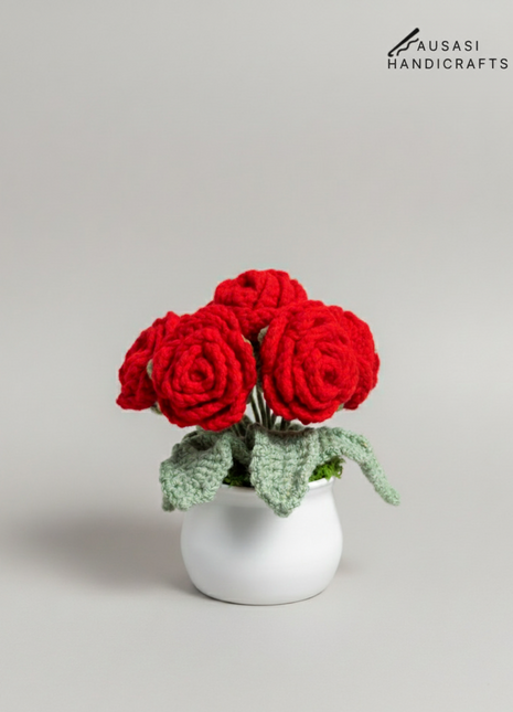 Crochet Rose Pot