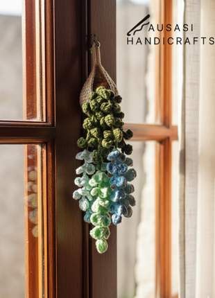 Crochet Hanging Plant (Blue/Green)