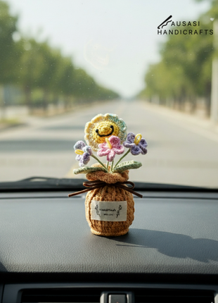 Smiley Sunflower Crochet Pot