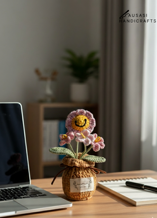 Smiley Sunflower Crochet Pot