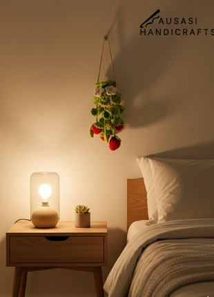 Crochet Strawberry Hanging ( Green Leaf)