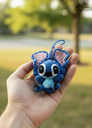 Blue Crochet Stitch Hanger/ Keychain