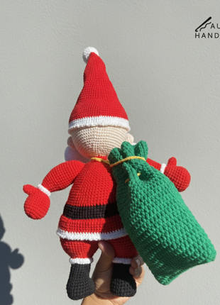 Giant Crochet Santa with Green Gift Bag