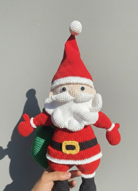 Giant Crochet Santa with Green Gift Bag