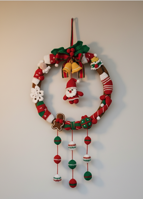 Handmade Crochet Santa Christmas Wreath