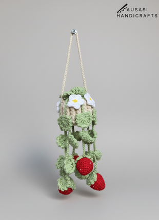 Crochet Strawberry Hanging ( Light Green Leaf)